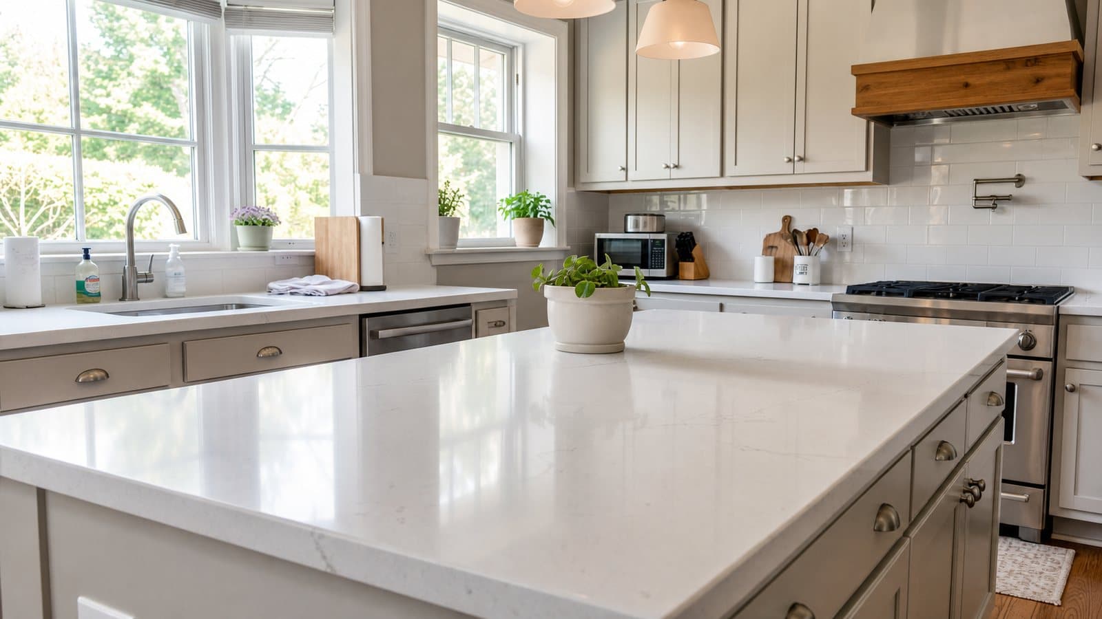 A bright, spotless kitchen after a clean