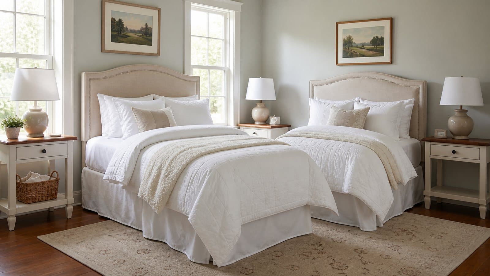 A freshly made bedroom with crisp, tidy linens